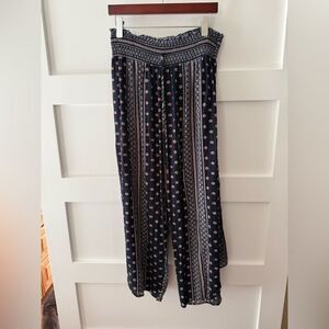 BeBop Dark Blue Geometric Floral Print Wide Leg Pants